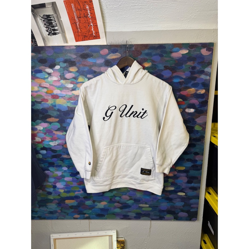 G-Unit Heavy Weight Script Logo Hoodie White Kids Size L Sweatshirt 50 Cent